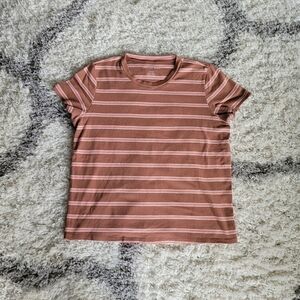 Brown, Pink, and White Striped Shirt | American Eagle | Size Medium